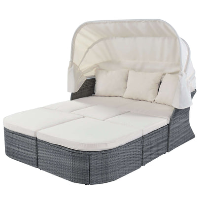 Outdoor Patio Furniture Set Daybed Sunbed with Retractable Canopy