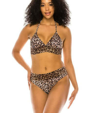 Two Piece Leopard Print with Organza trim top and