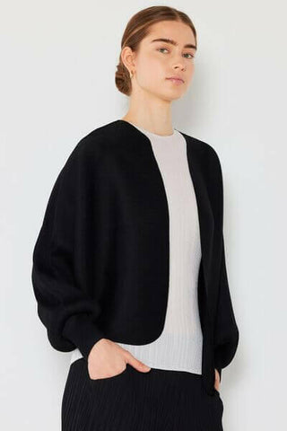 Rib Pleated Puff Sleeve Bolero Cardigan.