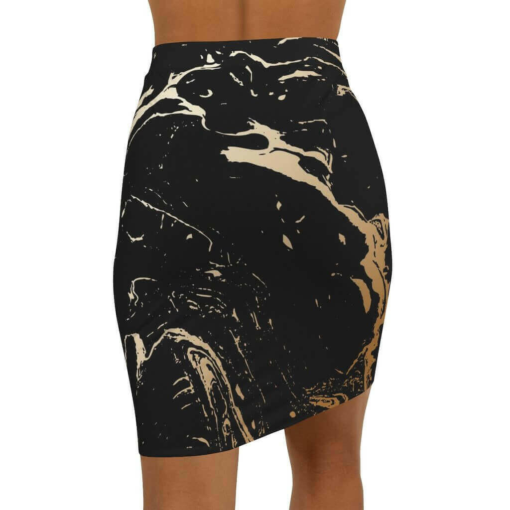 Womens Skirt, Black and Beige Marble Style Skirt.