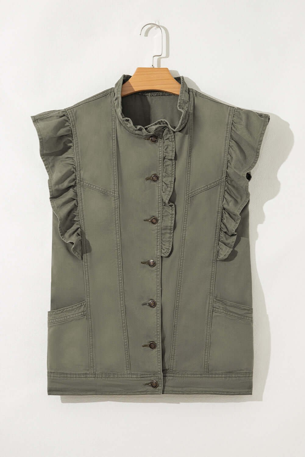 Denim Patchwork Ruffle Sleeve Jacket Vest