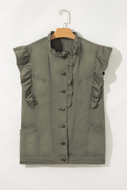 Denim Patchwork Ruffle Sleeve Jacket Vest