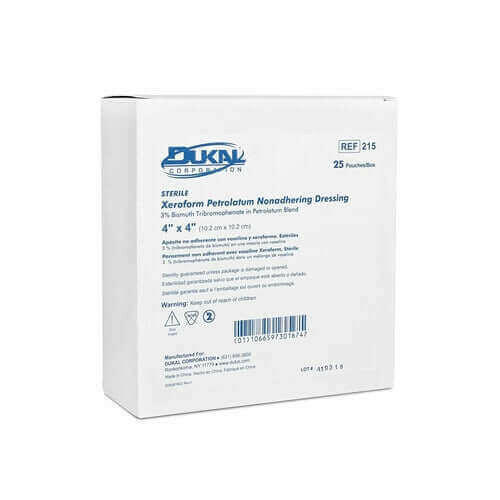 Dukal 215 Alba Xeroform Petrolatum Gauze, Sterile, 4 x 4 Inch (Pack of