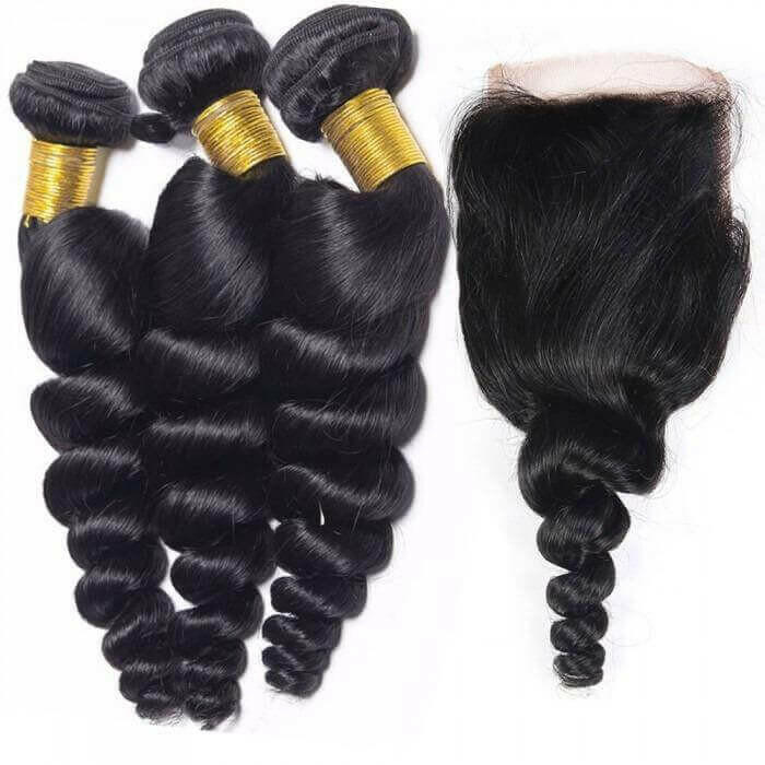 Loose Wave 10A Grade 3/4 bundles with 4x4 Closures & 13x4 Frontal.