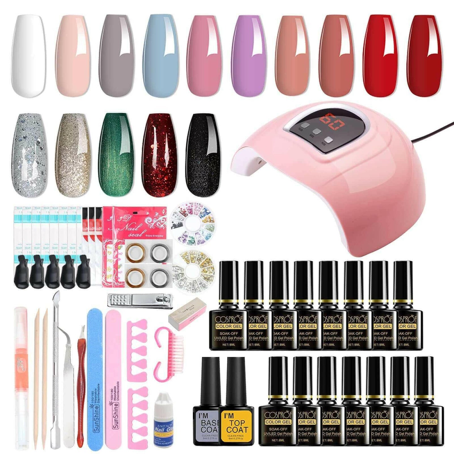 36W 18LED Nail Lamp Gel Nail Polish Starter Kit Manicure 15 Colors.