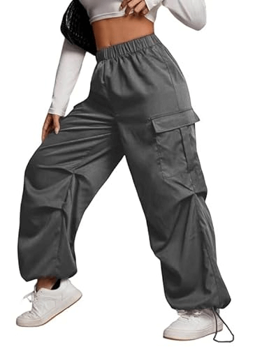 Women's Baggy parashut Cargo Trousers Size 26,28,30,36 Color DARK GREY