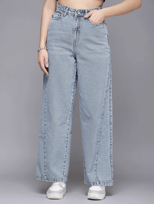 Women's Cotton  High Rise Denim Jeans(Size34)(Colorlight blue)