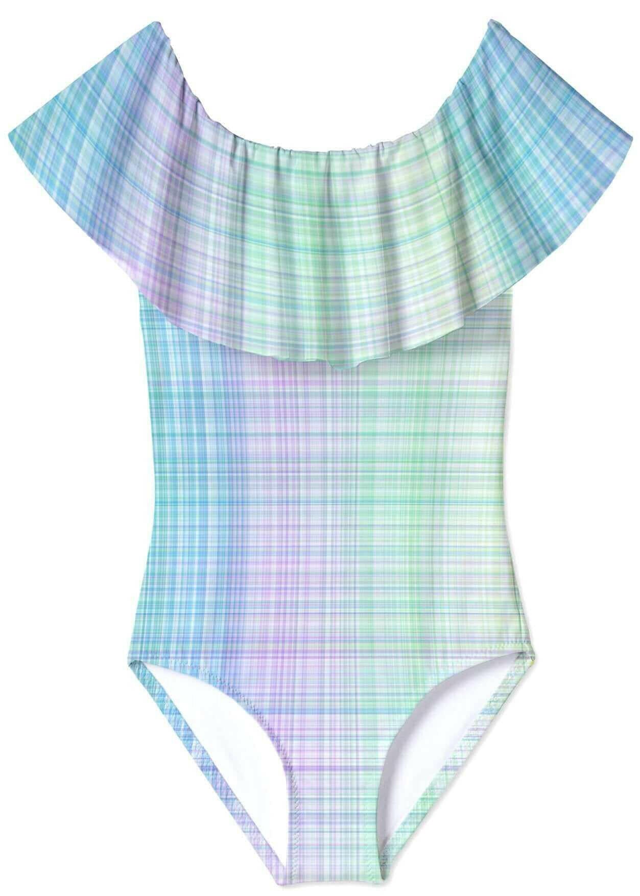 Kids Gingham Draped Swimsuit