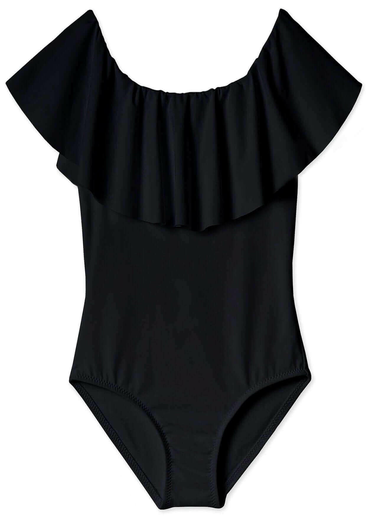 Black Draped Swimsuit for Girls.