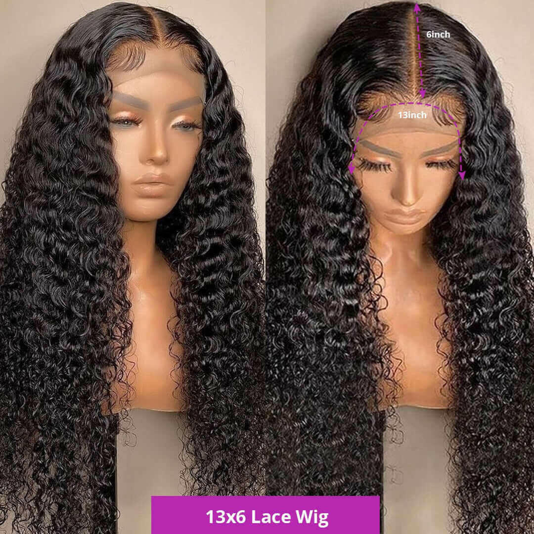 13x4 HD Transparent Lace Front Jerry Curl Human Hair Wigs 200% Density.