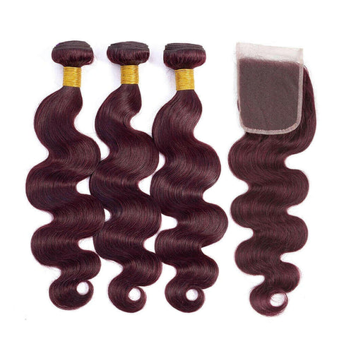 10A Grade #99J  Body Wave #1B/99j BUNDLES with 4x4 CLOSURES & 13x4 FRO.