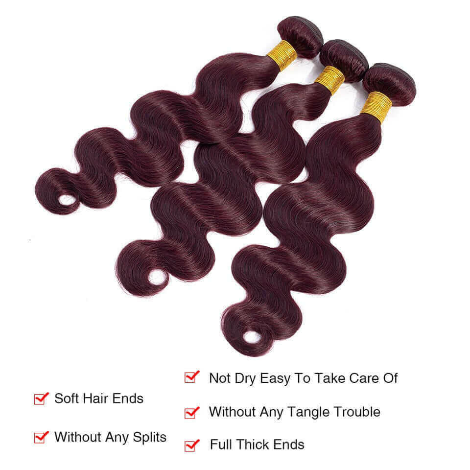 10A Grade #99J  Body Wave #1B/99j BUNDLES with 4x4 CLOSURES & 13x4 FRO.