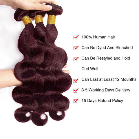 10A Grade #99J  Body Wave #1B/99j BUNDLES with 4x4 CLOSURES & 13x4 FRO.