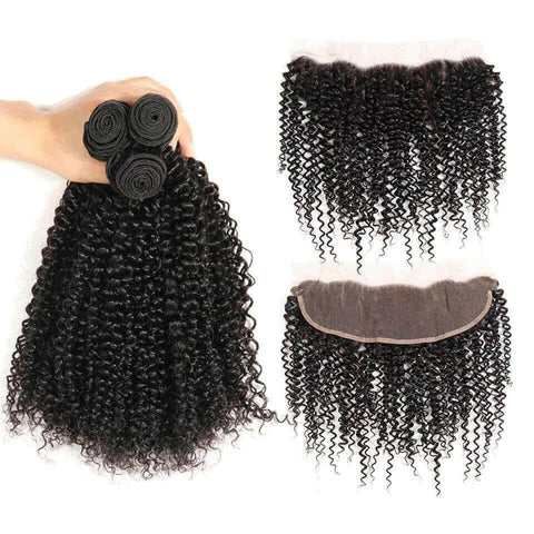 10A Grade 3/4 Kinky Curly Human Hair bundles with 4x4 Closures & 13x4.