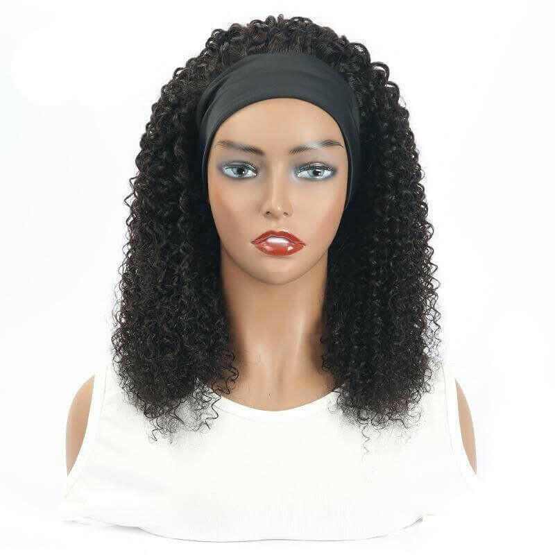 Headband Wig Kinky Curly Human Hair Scarf Wig No GLUE Easy Wear.