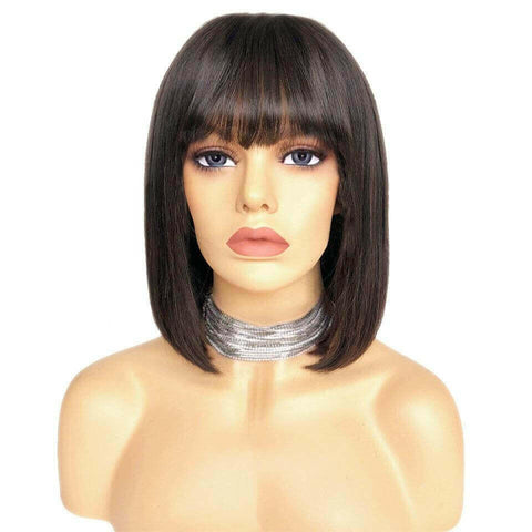 Straight Bob Human Hair Wigs with Bangs for Black Women Brazilian Full.