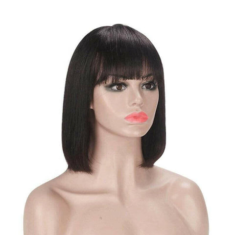 Straight Bob Human Hair Wigs with Bangs for Black Women Brazilian Full.