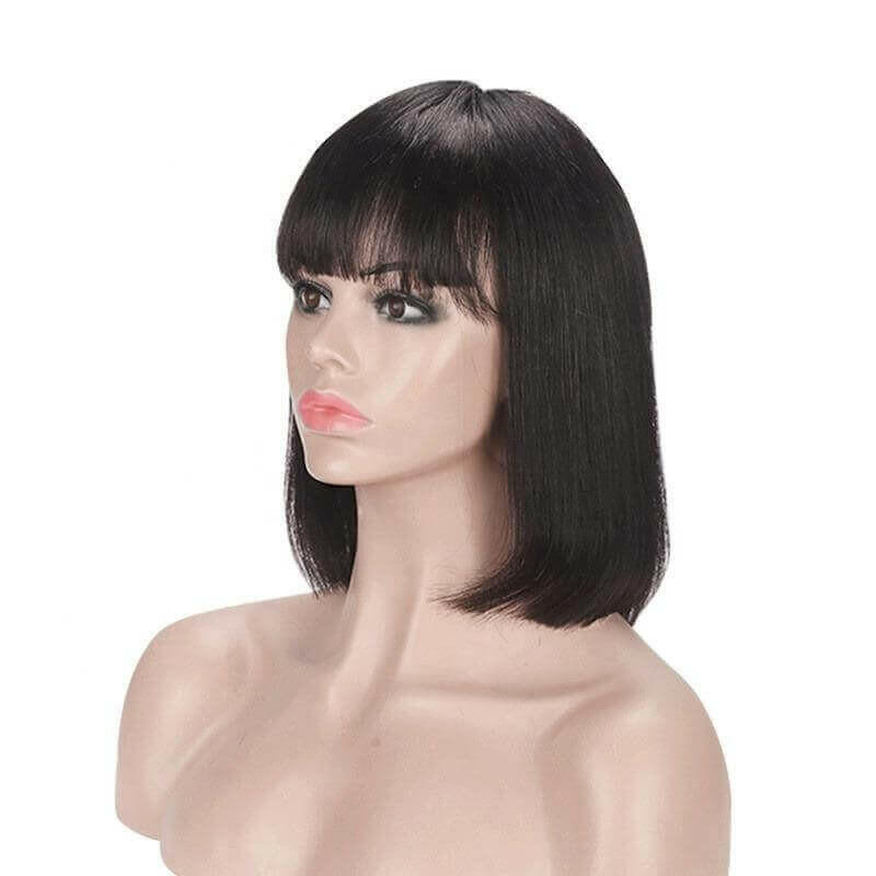 Straight Bob Human Hair Wigs with Bangs for Black Women Brazilian Full.