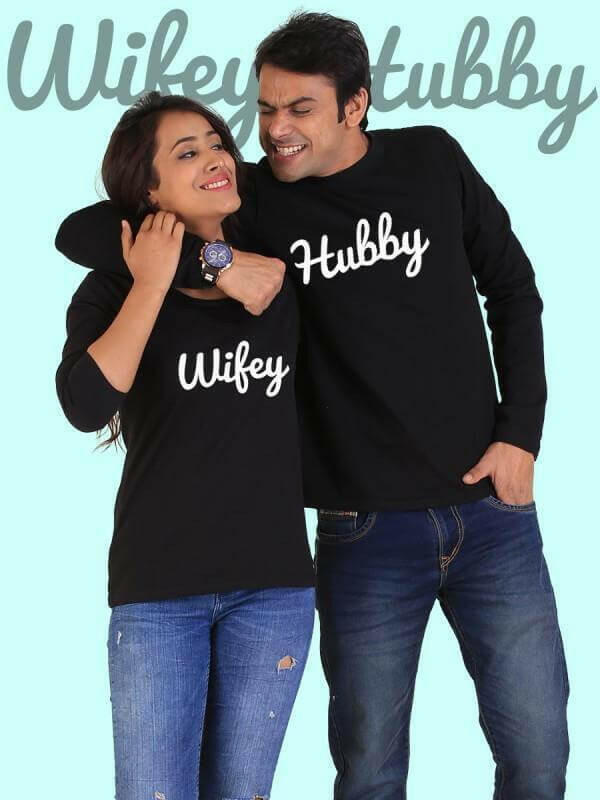 Hubby Wifey Couple Full Sleeves Black.