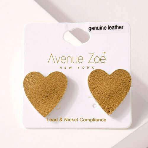 Heart Genuine Leather Stud Earrings.