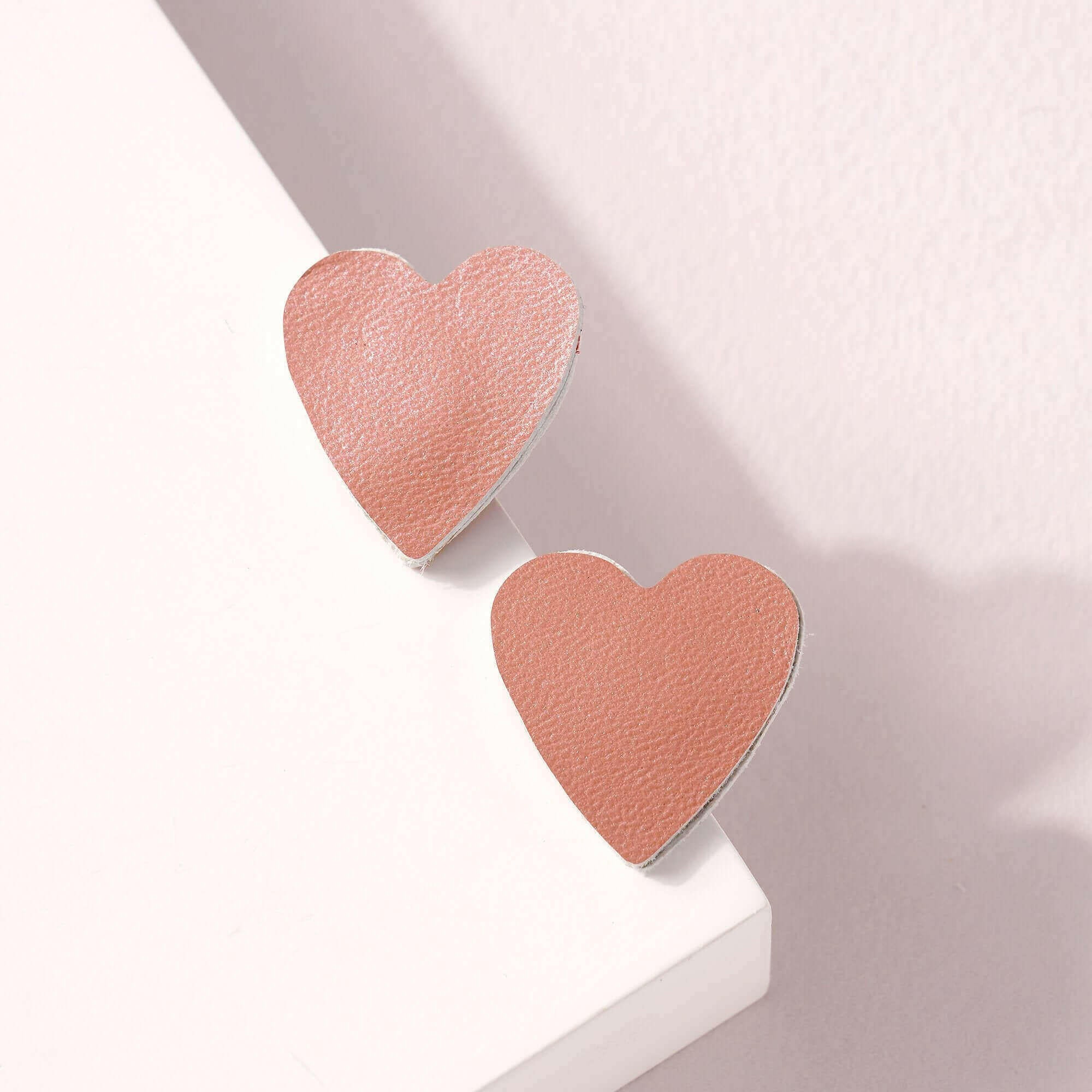 Heart Genuine Leather Stud Earrings.