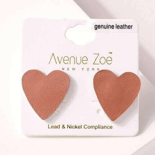 Heart Genuine Leather Stud Earrings.