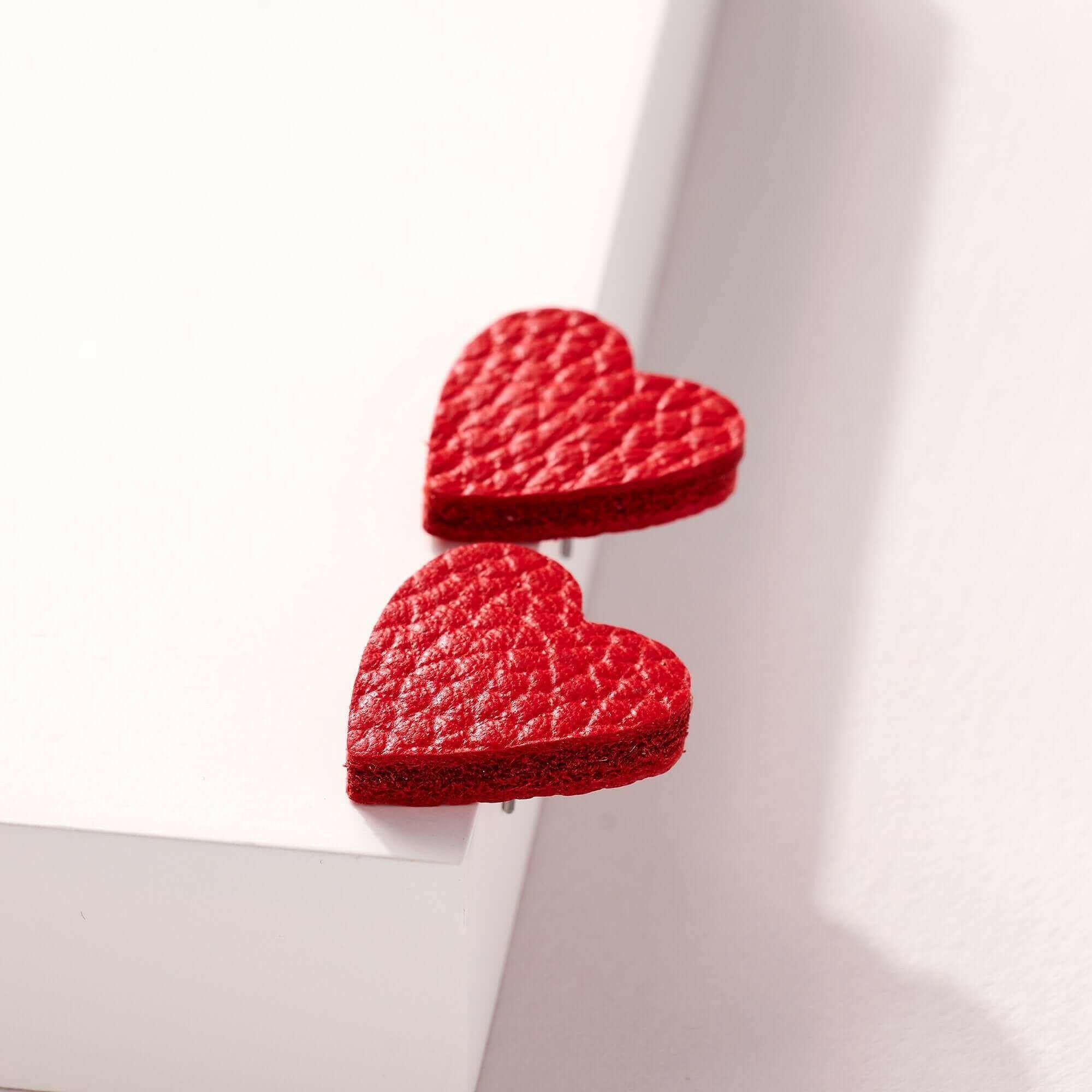 Heart Genuine Leather Stud Earrings.