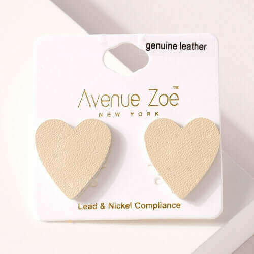 Heart Genuine Leather Stud Earrings.