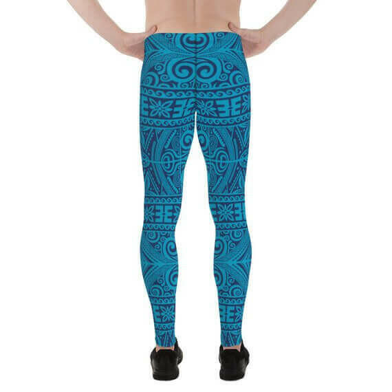 Mens Leggings - Blue Tribal Maori Tattoo Leggings.