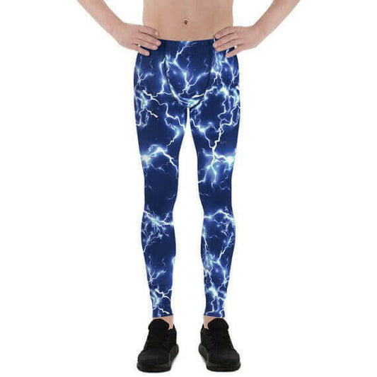 Mens Leggings - Blue Thunder Lightning Leggings.