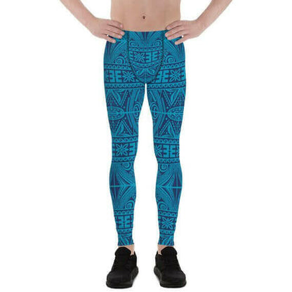 Mens Leggings - Blue Tribal Maori Tattoo Leggings.