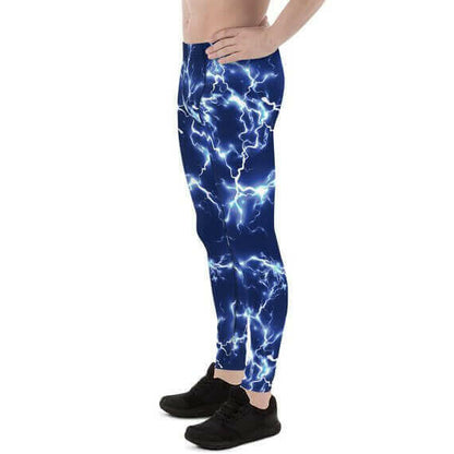 Mens Leggings - Blue Thunder Lightning Leggings.