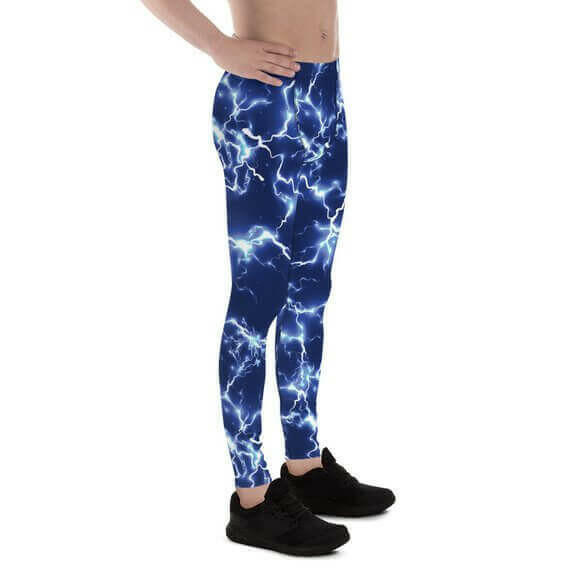 Mens Leggings - Blue Thunder Lightning Leggings.