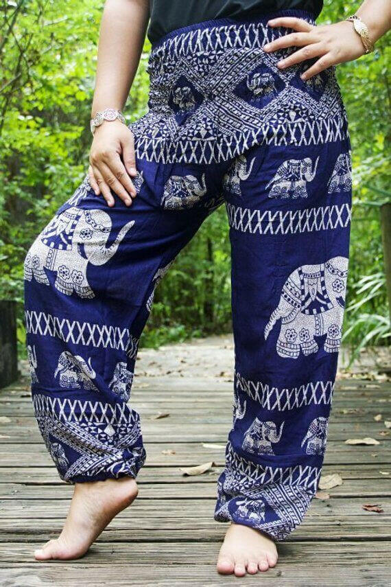 Blue ELEPHANT Pants Women Boho Pants Hippie Pants Yoga.