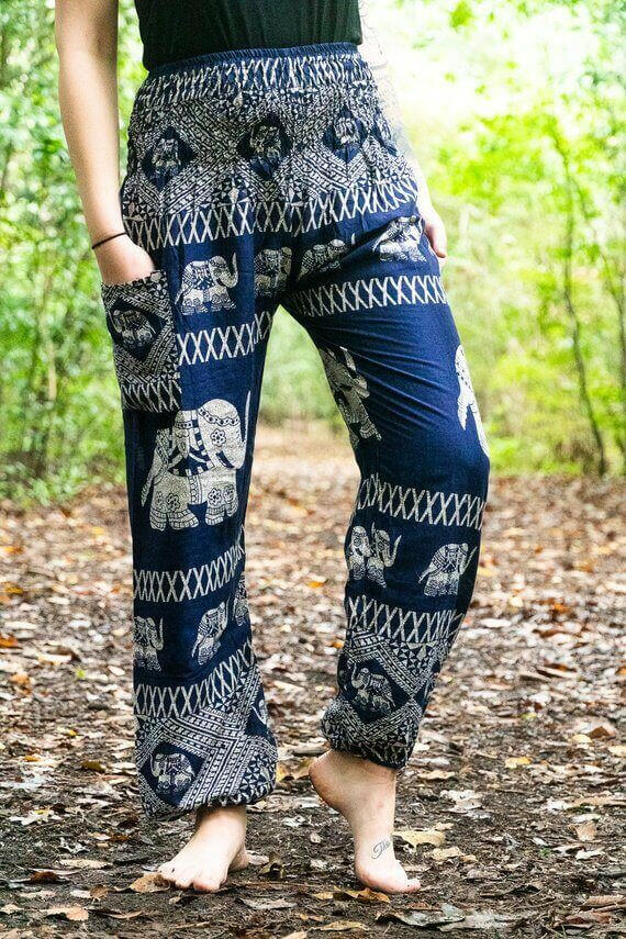 Blue ELEPHANT Pants Women Boho Pants Hippie Pants Yoga.