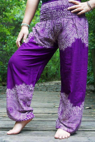 Purple FLORAL Women Boho Pants Hippie Pants Yoga Pants.