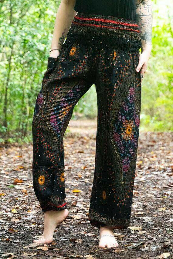 Black PEACOCK Harem Pants Women Boho Pants Hippie Pants.