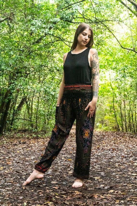 Black PEACOCK Harem Pants Women Boho Pants Hippie Pants.