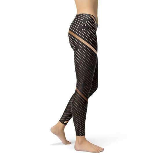 Womens Striped Lines Sports Brown Leggings.