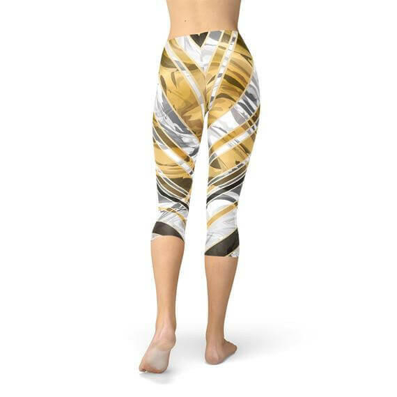 White Marble w/ Black Gold Lines Capri Leggings.