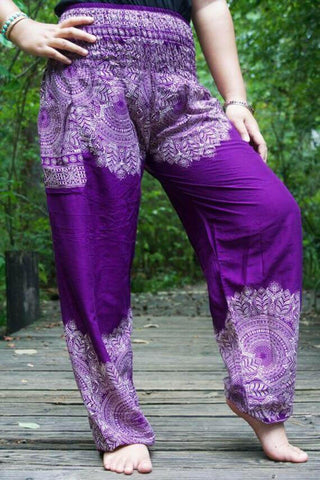 Purple FLORAL Women Boho Pants Hippie Pants Yoga Pants.