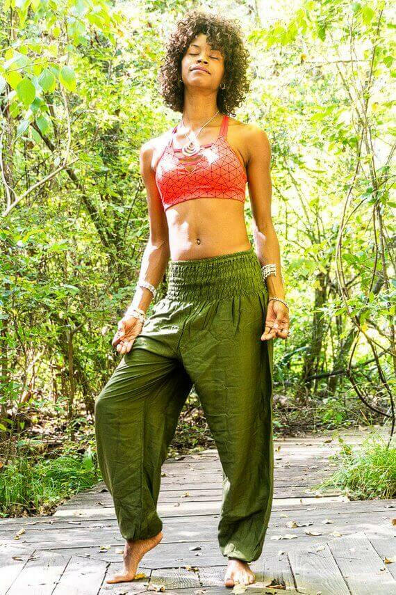 SOLID Green Women Boho Pants Hippie Pants Yoga.