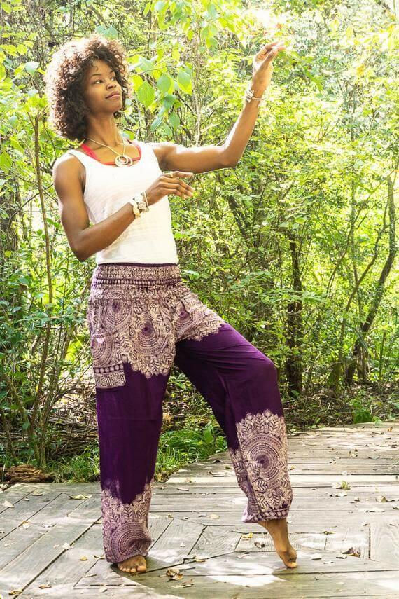 Purple FLORAL Women Boho Pants Hippie Pants Yoga Pants.