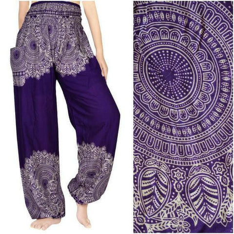 Purple FLORAL Women Boho Pants Hippie Pants Yoga Pants.