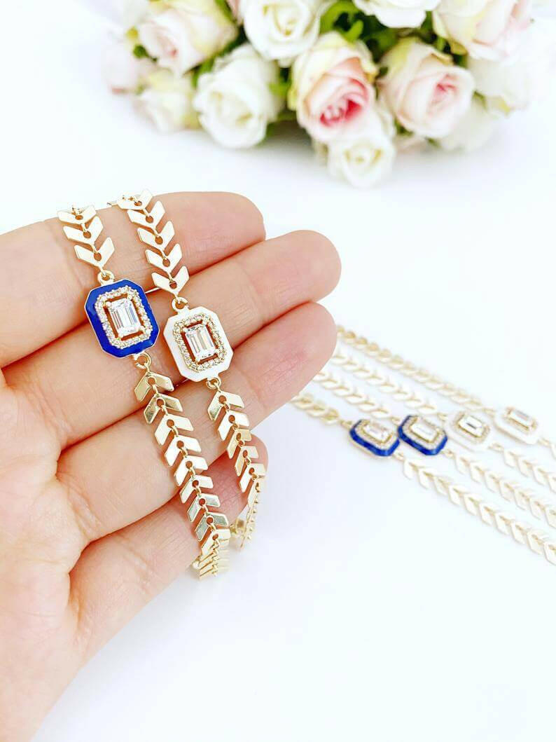 Gold Chain Bracelet, Micro Pave Bracelet, Cubic Zircon Bracelet, CZ