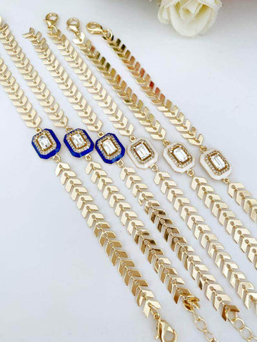 Gold Chain Bracelet, Micro Pave Bracelet, Cubic Zircon Bracelet, CZ