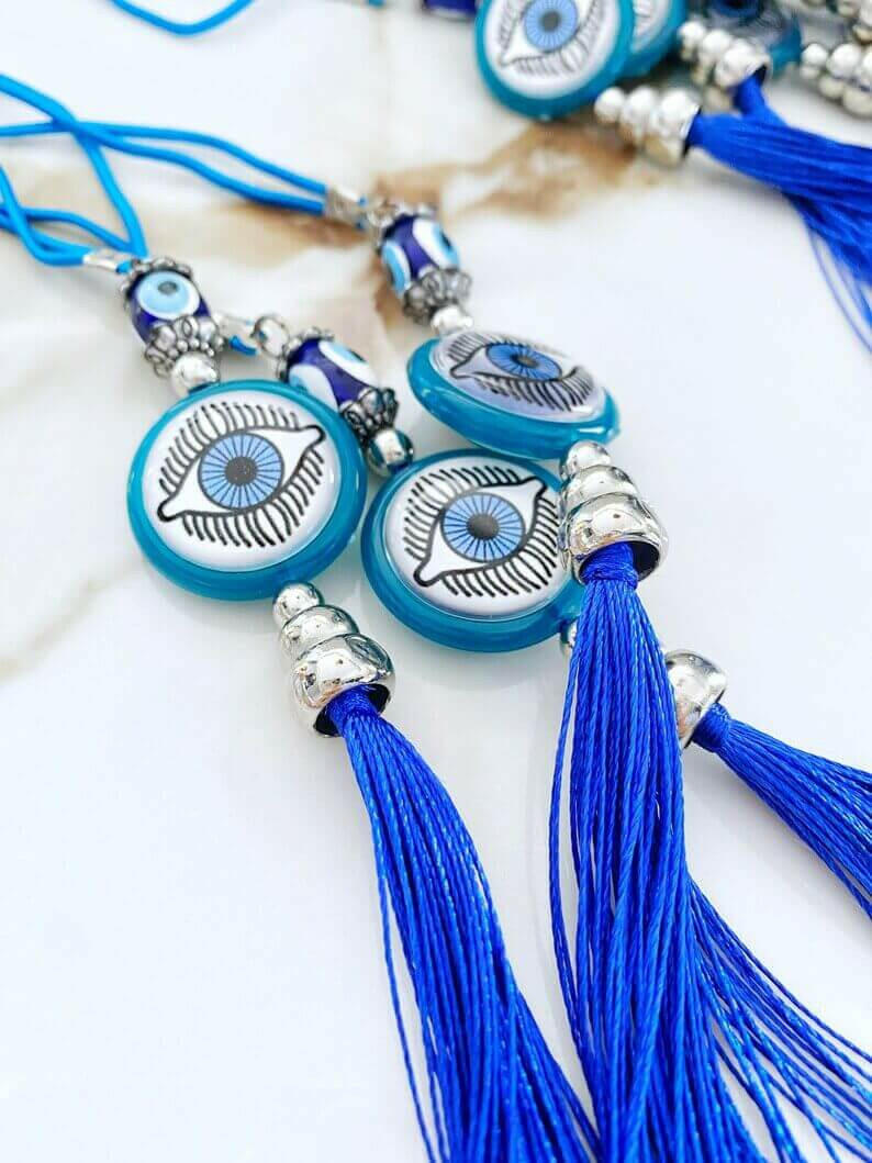 Greek Evil Eye Beads, Car Rear Mirror Charm with Evil Eye, Car.