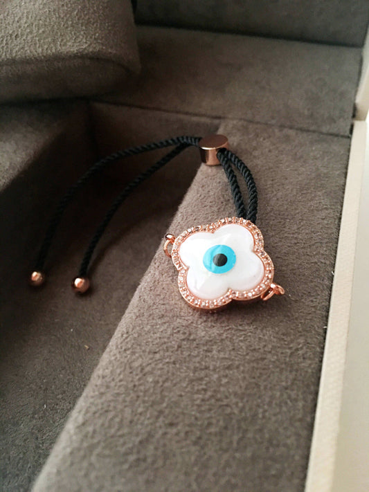 Evil Eye Bracelet, Clover Bracelet, Mother of Pearl