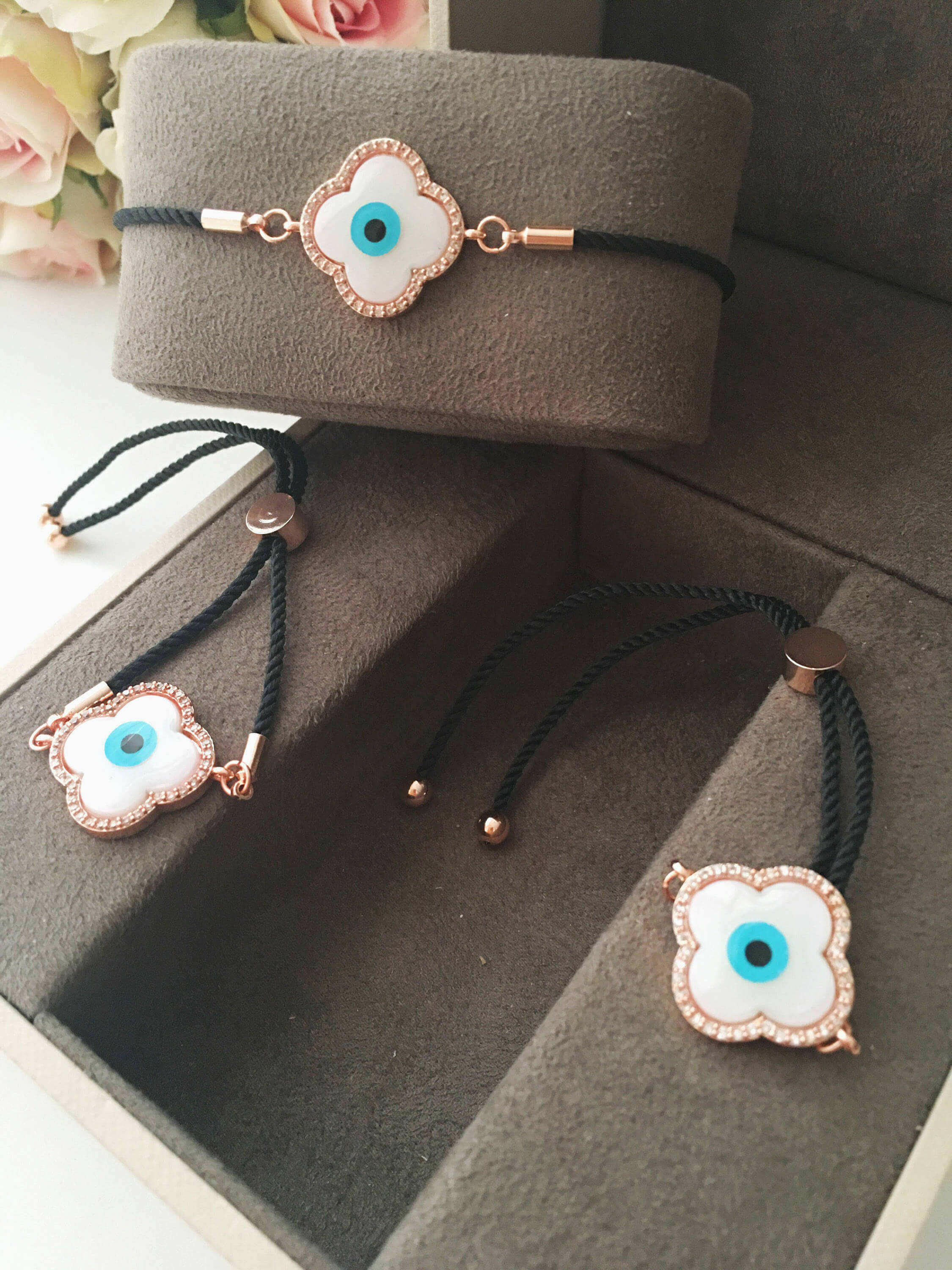 Evil Eye Bracelet, Clover Bracelet, Mother of Pearl