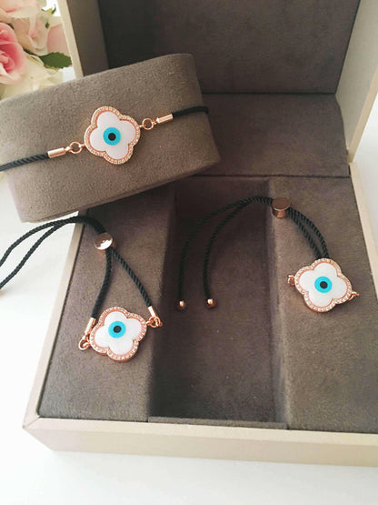 Evil Eye Bracelet, Clover Bracelet, Mother of Pearl.